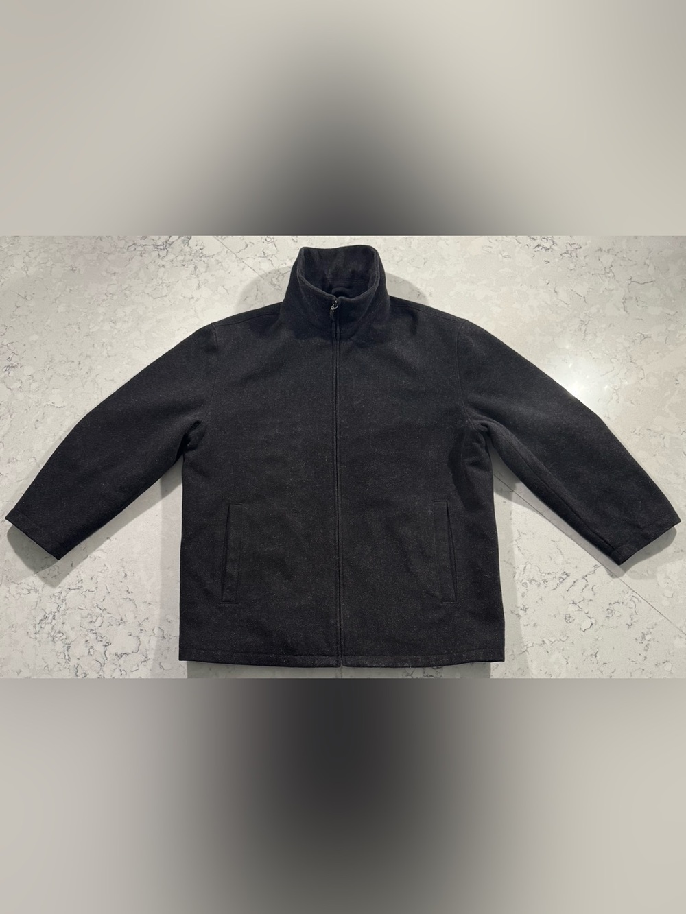 VTG Y2K Claiborne Winter Jacket Mens Large Black 100% Wool Full‎ Zip Heavyweight